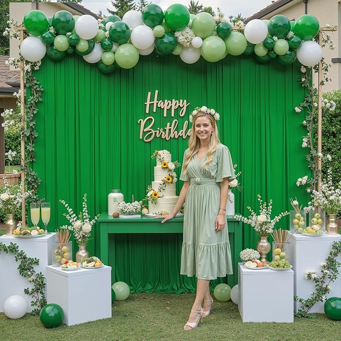 10 ft x 10 ft Wrinkle Free Green Backdrop Curtain for Parties, 2 Panels 10ft Polyester Green Photo Backdrop Drapes for Graduation Birthday Wedding Party Stage Curtains