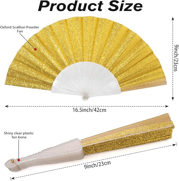 48 Pack Handheld Fan,Folding Hand Glitter fan with Shining Transparent Fan Rib – Ideal for Wedding, Church, Festival, Dance, Tea Party, Club, and EDM Accessories, Yellow