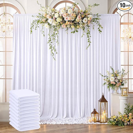 50ft x 10ftt Wrinkle Free White Backdrop Curtains for Parties Wedding, 10 Panels 5x10ft Silky Soft Polyester Photo Backdrop Drapes for Party Birthday Baby Shower Photography Cloth Background
