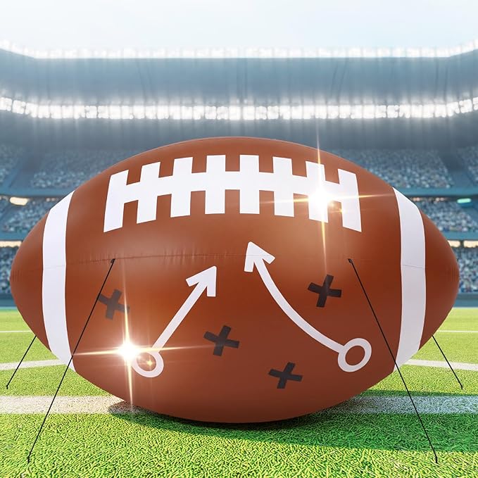 6ft Giant Jumbo Inflatable Football Decoration Blow up Football with Built-in LED Light for Yard Game Day Large Sport Themed Party Holiday Birthday Party Decoration