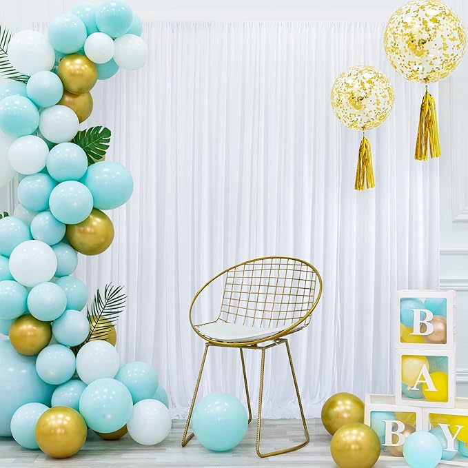 40 ft x 10 ft Wrinkle Free White Backdrop Curtain for Wedding Parties, Polyester Photo Backdrop Drapes for Baby Shower Birthday Party Backdrop Stand, Bulk Thick Background Curtains, 5x10FT 8 Panels