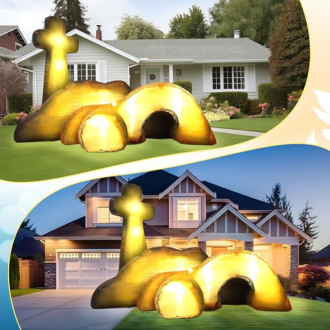 VIHOSE 5 Ft Easter Inflatable Outdoor Decorations Empty Tomb Cross Blow Up Decor Jesus Tomb Inflatables with LED Lights Easter Religious Decorations for Lawn, Indoor, Outdoor, Garden Decor