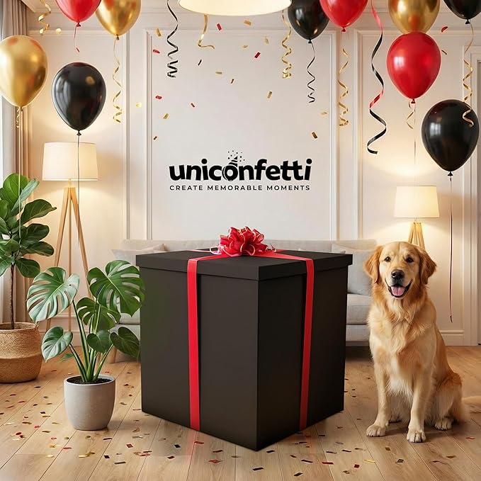 Giant Gift Box Black 24x24x24in JUMBO Extra Large Cardboard Decorative Box with Lid for Birthday Surprise, Pregnancy Announcement, Gender Reveal, Valentine's Day, Chinese New Year & Other Celebrations