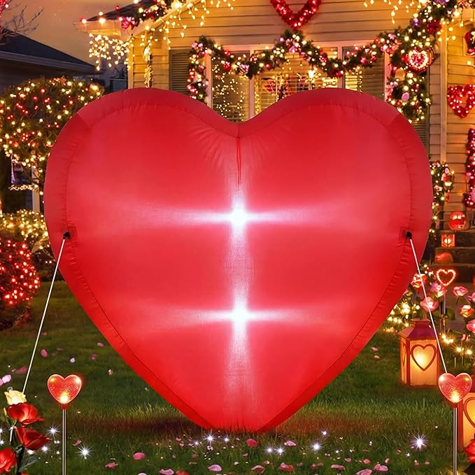 VIHOSE Valentine's Day Inflatable Heart 5 Ft Red Heart Blow up Yard Decorations with LED Light Valentine Romantic Holiday Decor for Indoor Outdoor Holiday Yard Anniversary Wedding Party