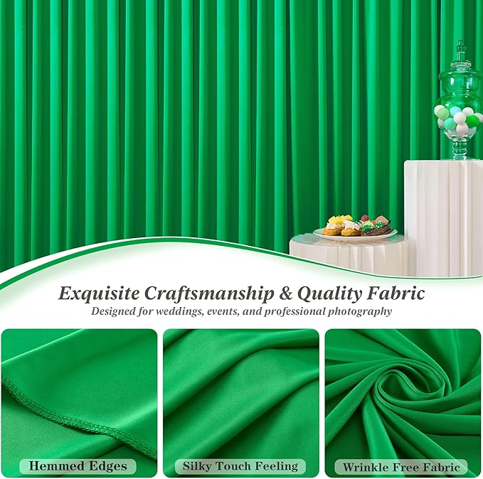 10 ft x 10 ft Wrinkle Free Green Backdrop Curtain for Parties, 2 Panels 10ft Polyester Green Photo Backdrop Drapes for Graduation Birthday Wedding Party Stage Curtains
