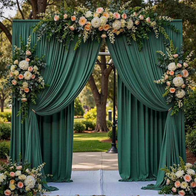 20 ft x 10 ft Wrinkle Free Hunter Green Backdrop Curtain for Parties, Polyester Dark Green Photo Backdrop Drapes 4 Panels 5x10ft for Baby Shower Wedding Birthday Party Photography Curtains