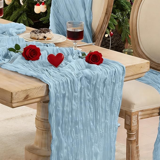 12 Pack Cheesecloth Table Runner 120 Inch Boho Rustic Gauze 10 FT Dusty Blue Cheese Cloths Table Runners Decorations for Spring Summer Birthday Party Baby Shower Wedding Holiday Home Decor