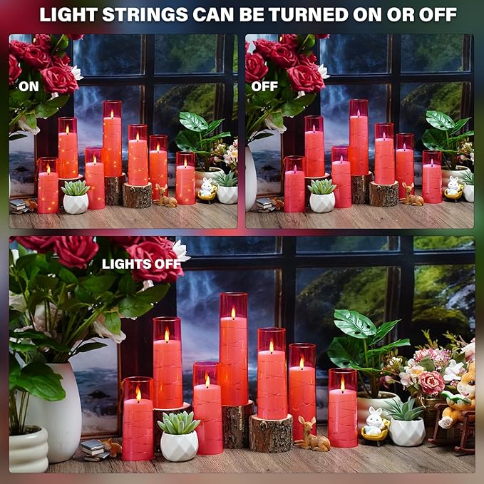 Flickering Flameless LED Candles,Battery Operated Candles 9 Pcs with Embedded Star String,Acrylic LED Pillar Candles with Remote,Suitable for Home Decoration to Create an Atmosphere (Pink)
