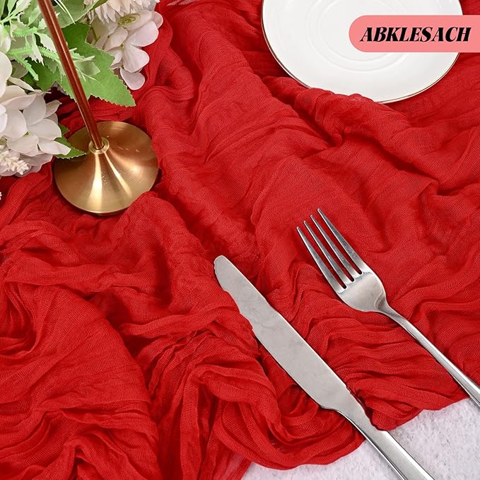24 Pack Red Cheesecloth Table Runner 120 inch Fall Thanksgiving Boho Rustic Gauze Farmhouse 10FT Cheese Cloth Runner for Baby Shower Wedding Party Holiday Home Decor