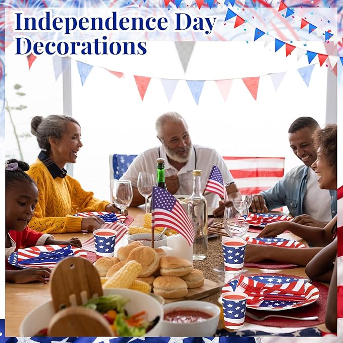 400 Pcs American Flag Patriotic Party Supplies Labor Day Disposable Paper Plates Napkins and Cups Veterans Election Tableware for Independence 4th of July Memorial Day(Novelty)