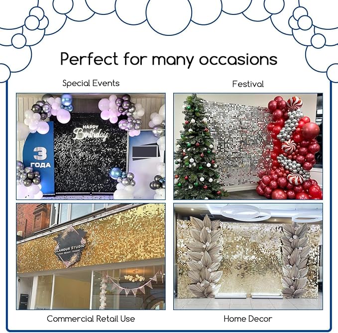 COKAOBE Champagne Gold Shimmer Wall Backdrop 24PCS Gold Sequins Backdrop Decoration Panels, Photo Backdrops for Birthday, Anniversary Wedding Engagement Decoration (Champagne Gold)