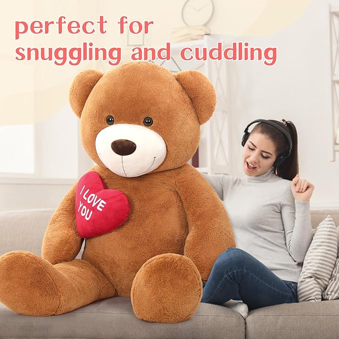 Tezituor Giant Brown Teddy Bear 6ft Stuffed Animals - “I Love You”Red Heart Jumbo Human Size Teddy Bear for Girlfriend,Boyfriend,Wife,Lover-Birthday, Anniversary,Christmas, Valentines, Long Distance