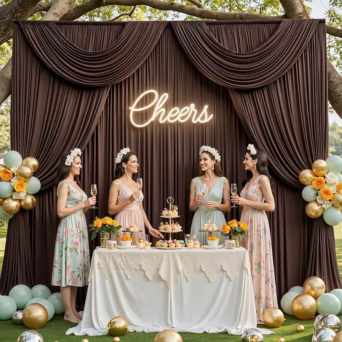 gogoparti 10x12ft Brown Backdrop Curtain for Wedding Parties, 2 Panels (5x12 ft Each) Wrinkle-Free Dackdrop Curtains, Silky Draping Fabric for Birthday Party, Baby Shower, Photo Background