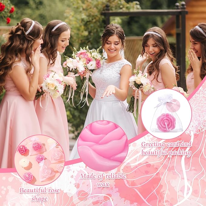 Treela 50 Set Flower Candles Wedding Favor for Guests Mini Pink Rose Shaped Tealight Candles for Return Gift Wedding Birthday Bridal Shower Housewarming Party