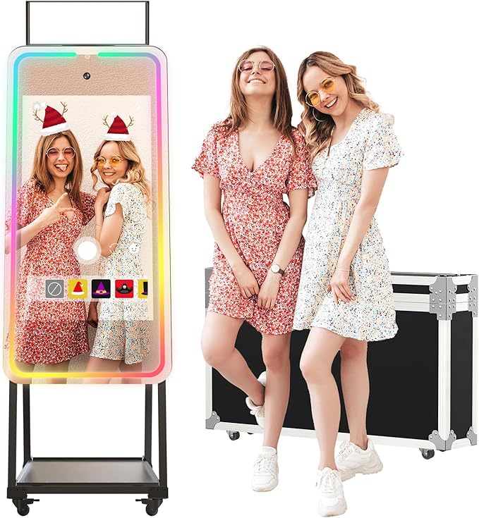 HARZHI Portable Photo Booth Compatible with Ipad, Photo Booth Shell Stand Stand Provide Chacktok Photo Booth Software for Party and Wedding, Free Custom Logo, Flight Case (Magic Mirror)