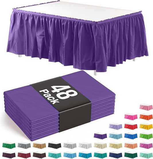 Exquisite Ruffle Table Skirt Purple 48 Pack 14 Ft Long Table Skirts for Rectangle Tables 6ft Plus or Round Tables Skirts with Adhesive Strip for Gender Reveal Decor & Happy Birthday Parties
