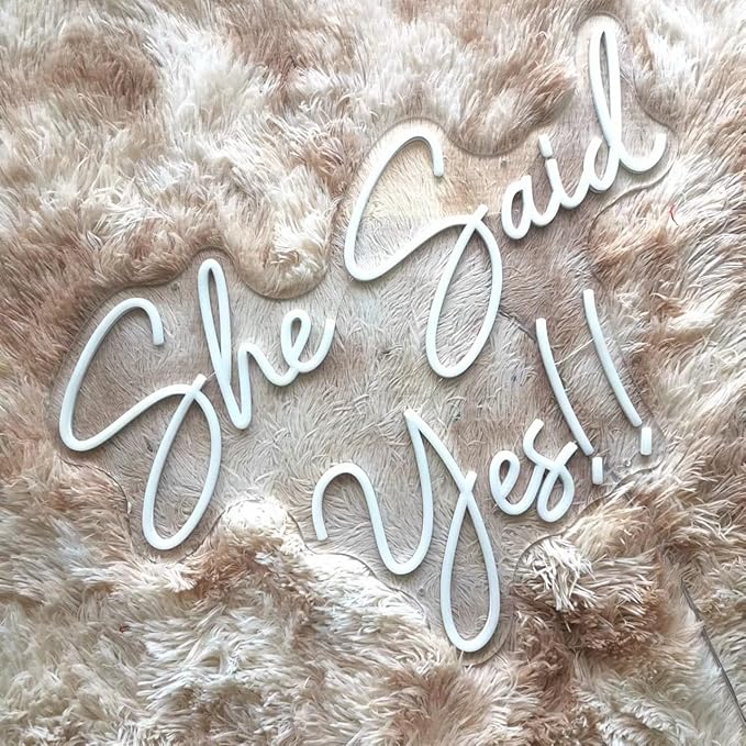 Large She Said Yes Neon Sign 23x16.3” Warm White for Wedding Proposal Party, Wall Décor, Flex Led Neon Light Signs for engagement party, Wedding Decoration, Romantic Neon Sign gift
