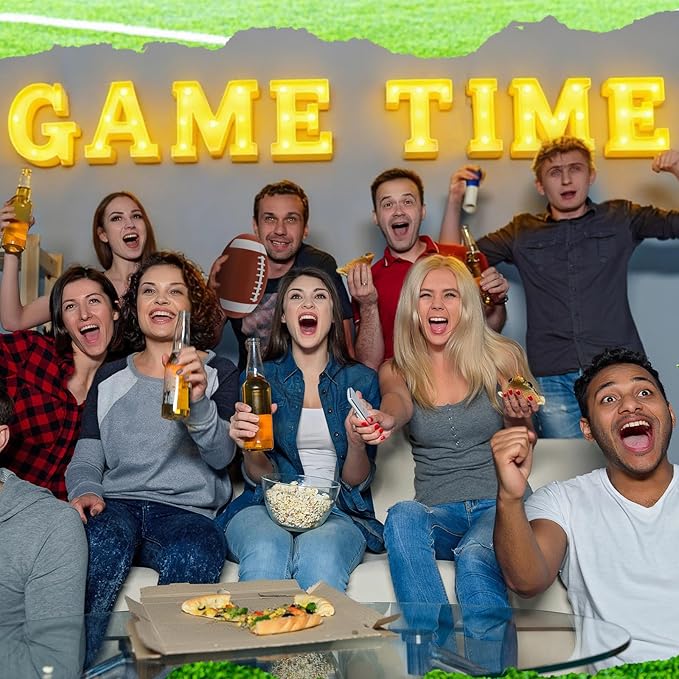 Honoson 8 Pcs Game Time Football Party Decorations Game Time LED Lights up Neon Sign Sports Football Table Decoration for Theme Birthday Gameday Tailgate Party