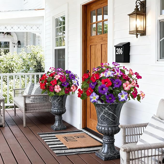 19 Inch Artificial Fake Flowers for Outdoor,4 Pcs Faux Silk Petunias Spring Flowers for Outside for Indoor Porch Planter Front Door Garden Patio Window Box Home Decor(Multiple Color)