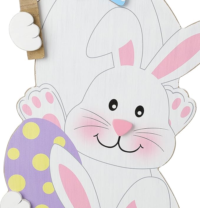 Glitzhome 30''H Easter Wooden Bunny Porch Decor, Standing Bunny Sign Decoration for Home or Yard