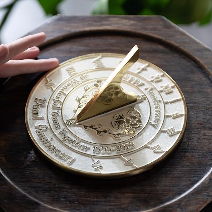 The Metal Foundry Personalized Pearl 30th Sundial - Heavy Duty Recycled Brass Home Decor, Garden Present Made in The UK for Parents, Grandparents, Friends, Couples 30 Years Marriage