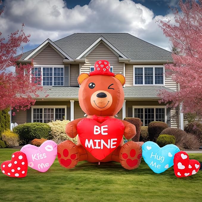 VIHOSE 10 ft Valentines Inflatables Outdoor Decorations Blow Up Bear Heart with LED Lights Valentine Decor for Romantic Wedding Patio Lawn Valentine's Day Inflatables Outside Party Supplies