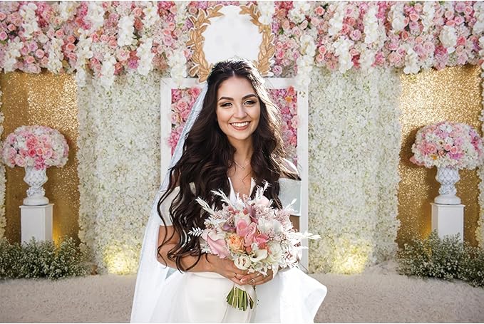 10x7ft Pink Flower Wall Photography Backdrop Proposal Ceremony Wedding Floral Photography Background Women Girl Birthday Party Bridal Shower Decor Banner Photo Booth Props