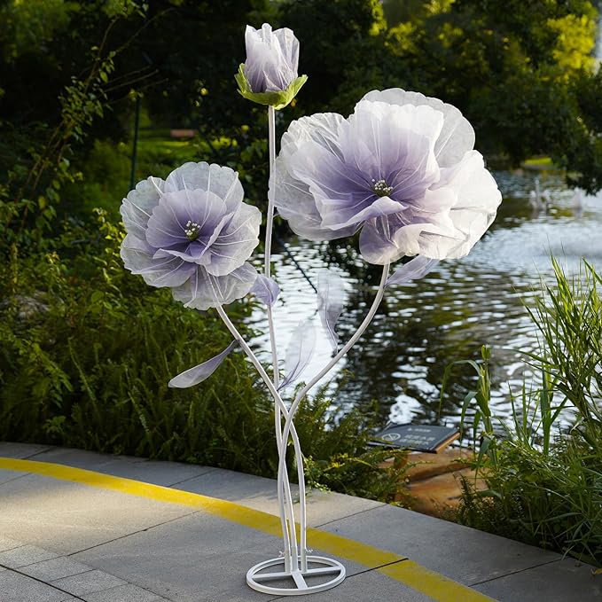 Giant Artificial Flower Decor,Oversized Gradient Organza Flower with Bendable Stem,DIY Shape Fake Flower Sculpture with Heavy Base for Wedding,Event,Party & Photo Backdrop,Store Display(purple)