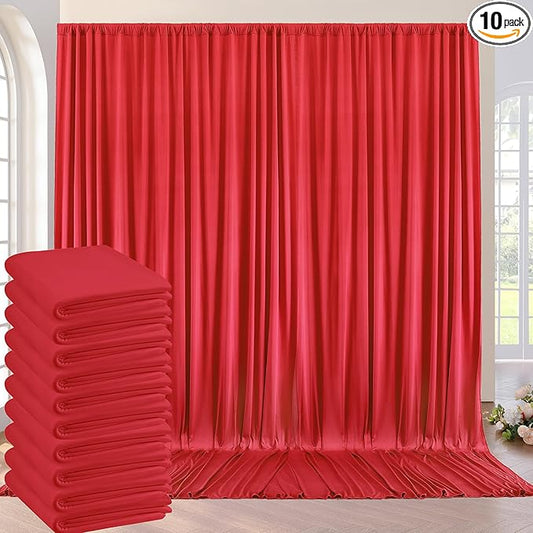 50ft×8ft Red Wrinkle Free Backdrop Curtains for Parties, 10 Panels 5×8ft Soft Silky Photo Backdrop Drapes for Wedding Birthday Party Baby Shower Mother's Day Red Themed Party Photography