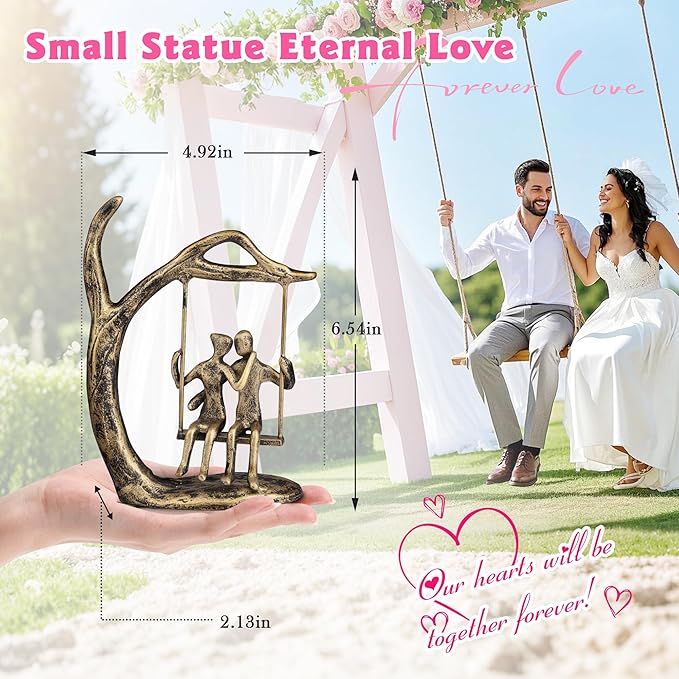 Anniversary Wedding Gifts for Couple/Her - Romantic Couple Statue in Love, Antique Gold Metal Figurine Sweet Loving Together Iron Sculpture Decor, Valentines Gifts for Her Wife Husband