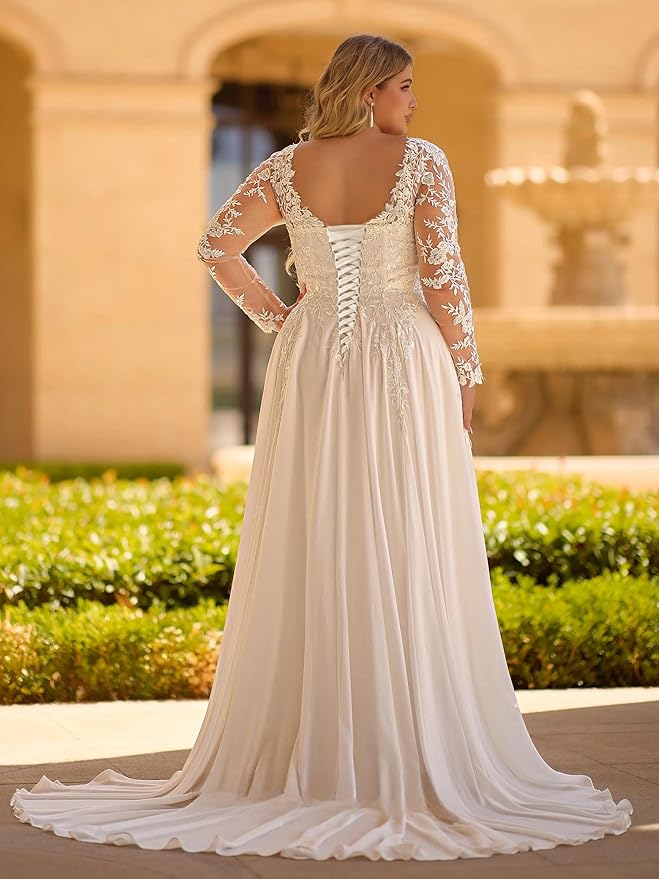 Plus Size Wedding Dresses for Bride Long Sleeve Wedding Bridal Gowns with Lace Appliques Off Shoulder Bride Dress