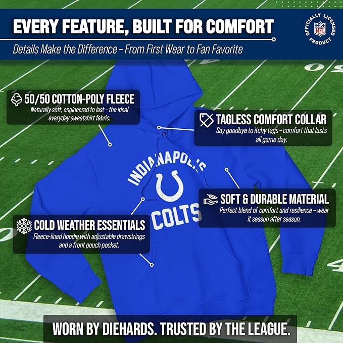 Team Fan Apparel NFL Adult Gameday Hooded Sweatshirt - Poly Fleece Cotton Blend - Stay Warm and Represent Your Team in Style