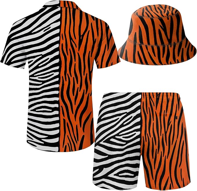 Men's Hawaiian Shirt and Shorts Set 2 Piece Beach Outfits with Bucket Hats for Beach Days and Summer Vibes