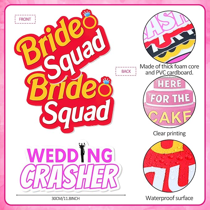 24 Pcs Wedding Photo Booth Props Single Sided 11.8" Funny Photo Booth Props Wedding Marriage Parties Decorations DIY Waterproof Selfie Signs PVC Printing for Reception Bridal Party Supplies