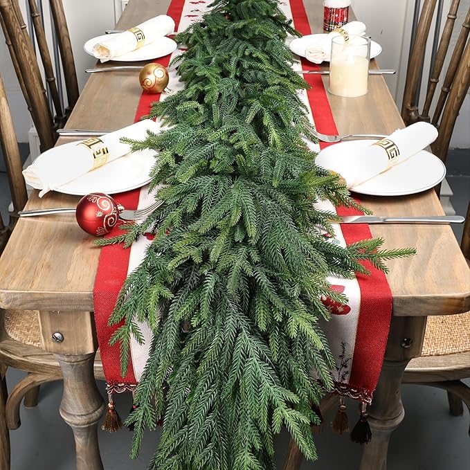 Artgar 24Ft (4 * 6ft) Christmas Pine Garland, 4 Pcs Real Touch Pine Garland, Artificial Realistic Greenery Garlands for Mantle Table Stair Window Porch Indoor Outdoor Winter Xmas Holiday Decorations
