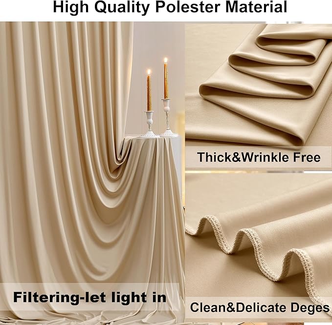 40ft x 10ft Wrinkle Free Beige Backdrop Curtains for Parties Weddings, 8 Panels 5×10ft Soft Silk Polyester Photo Backdrop Drapes for Birthday Baby Shower Baptism Photo Photography Background Cloth