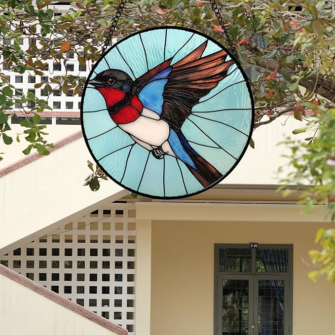 Stained Glass Window Hanging 4 Pcs Set Cardinal Blue Birds 9.8" - Suncatcher Door Garden Sun Catcher Decor Birthday Mother's Day for Bird Lovers Men Woman Nana Friend