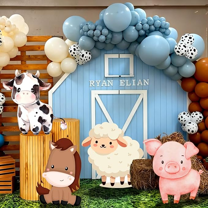 4 Pcs Large Farm Animals Decorations 22.4 Inch Cute Animal Cutouts Cartoon Backdrop for Farm Birthday Party Supplies Baby Shower Decorations Photo Booth Props Gifts
