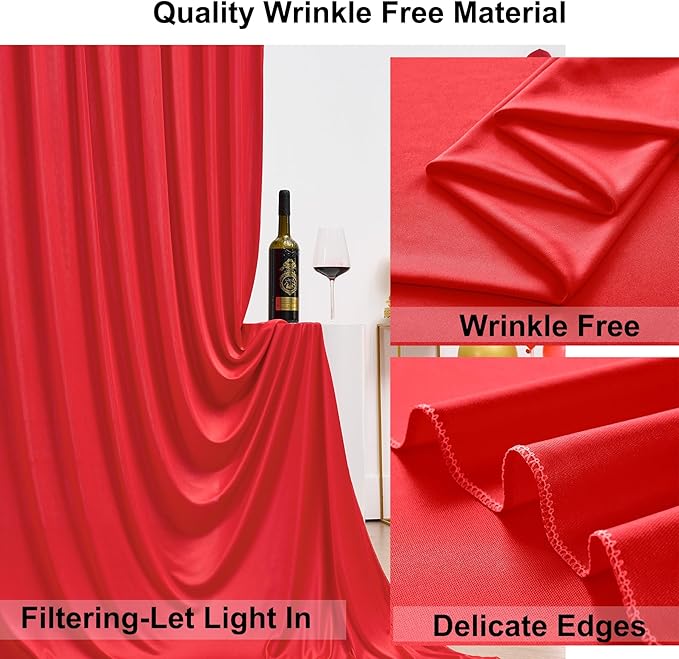 40ft×8ft Red Wrinkle Free Backdrop Curtains for Parties, 8 Panels 5×8ft Soft Silky Photo Backdrop Drapes for Wedding Birthday Party Baby Shower Mother's Day Red Themed Party Photography