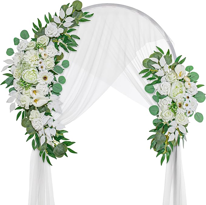 Wedding Arch Flowers, Artificial Flowers for Decoration, 2pcs Flower Swag and 1 pcs Semi-Sheer Chiffon Table Runner Swag for Beautiful Dream Wedding Ceremony Floral Decor - Pack of 3