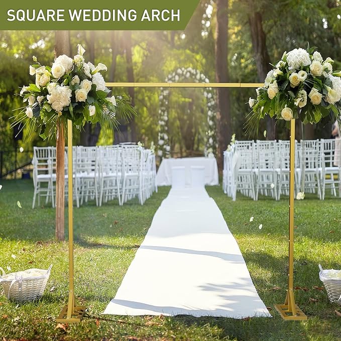 8.2FT Adjustable Backdrop Stand Kit - Square Wedding Arch & Balloon Arch for Photo Booth Background, Baby Shower, Birthday Party Decorations (Portable Frame) (Gold,8.2X 8FT)