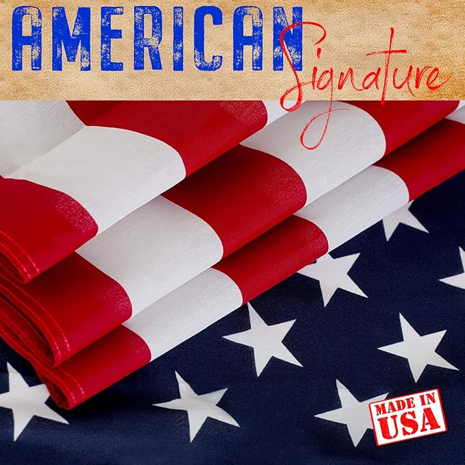 American flag and pole kit set: Includes a 3x5 ft US flag made in USA, 6 ft aluminum tangle free spinning flag pole with carabiners, and flagpole holder wall mount bracket (Silver)