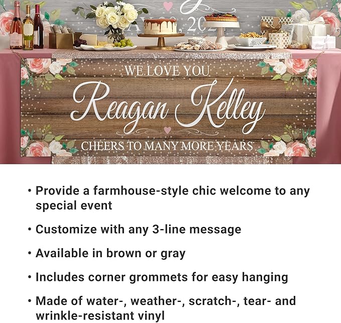 Let's Make Memories Personalized Celebration Banner - Wedding, Anniversary, Engagement Party Decorations - Custom Indoor/Outdoor Vinyl Banner - Any Text - Rustic - Brown - 10ft