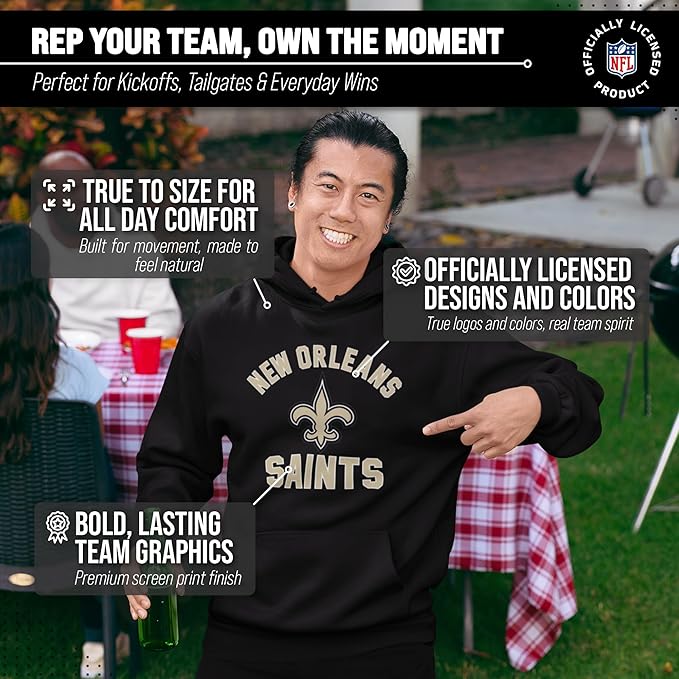 Team Fan Apparel NFL Adult Gameday Hooded Sweatshirt - Poly Fleece Cotton Blend - Stay Warm and Represent Your Team in Style