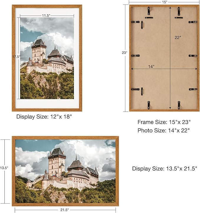 Axeman 14x22 Frame - Solid Teak Wood 14x22 Picture Frame With Mat for 12x18, 22x14 Wood Poster Frame, Tempered Glass and Hanging Hardware Included Home Decor Art Hanging Frame, Natural Teak