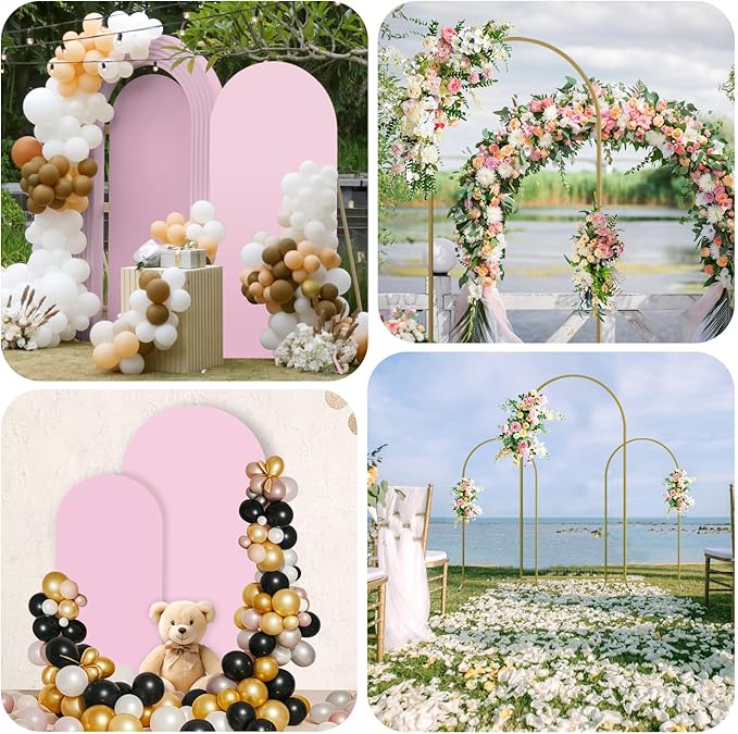 Arch Backdrop Stand and Cover Set, 3 Metal Balloon Arch Backdrop 4ft 5ft 6ft, Gold Arched Stand Frame for Wedding, Parties,Birthday, Event Decorations (Pale Pink,4ft+5ft+6ft)