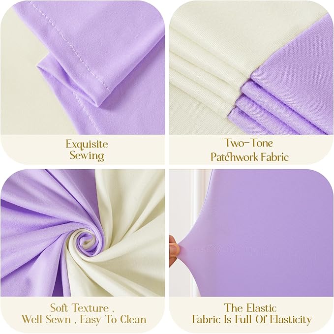 Beige and Purple Arch Cover 3 Set-7.2FT, 6.6FT, 6FT Arch Backdrop Cover Spandex Fitted 2- Color Fabric Arch Stand Covers for Baby Shower Birthday Party Wedding Bridal Shower Photo Background