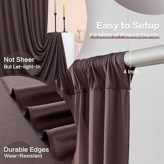 20ft x 15ft Brown Wrinkle Free Backdrop Curtains for Parties,Silky Polyester Fabric Wedding Ceiling Drapes, 4 Panels 15ft Photo Back Drop Drapes for Baby Shower Photography Stage Background Cloth