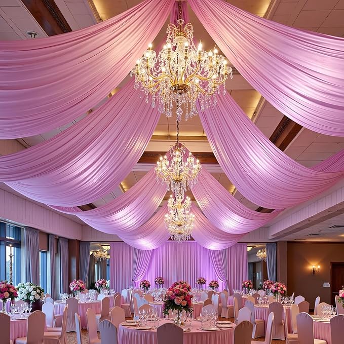20ftx15ft Baby Pink Wrinkle Free Backdrop Curtain for Parties-Silky Polyester Fabric Wedding Ceiling Drapes-4 Panels 15ft Long Photo Backdrop Drapes for Baby Shower Photography Stage Background Cloth