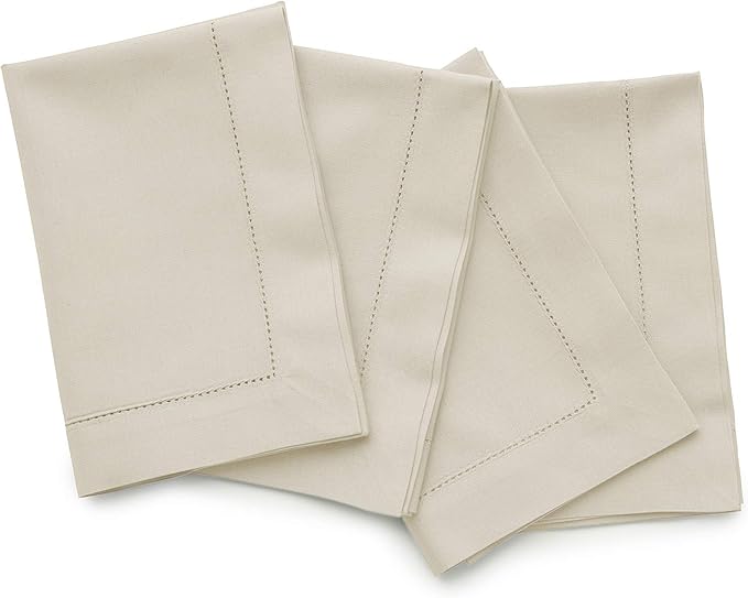 Solino Home Linen Cloth Napkins Set of 4 - Cotton Linen Hemstitch Dinner Napkins 20 x 20 Inch for Spring, Easter - Handcrafted and Machine Washable